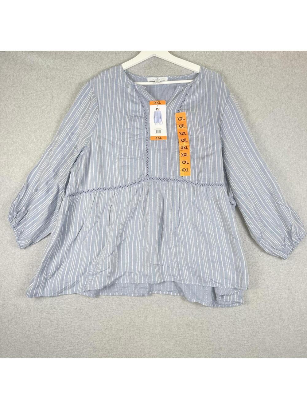 Brand New Fever Women's Size 2XL XXL Blue Puff Sleeve Blouse Top